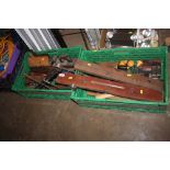 Two boxes of various wood working tools