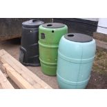 Two water butts and compost bin