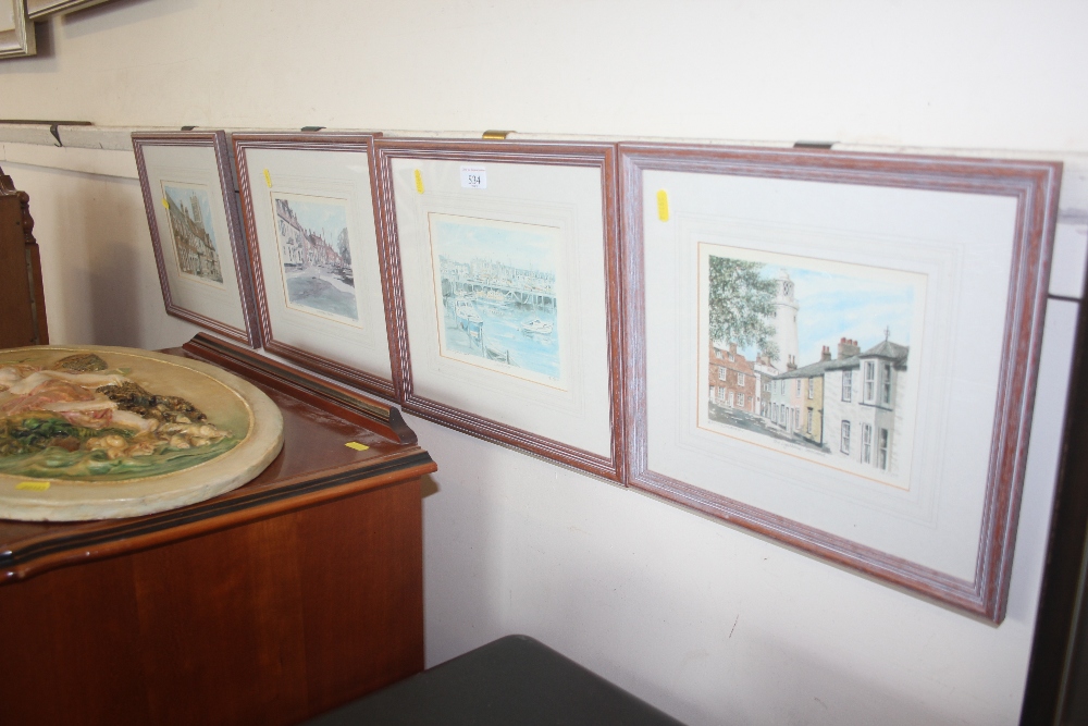 Four framed pencil signed prints depicting local s