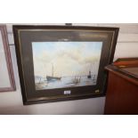 A framed watercolour study of 'The Deben River'