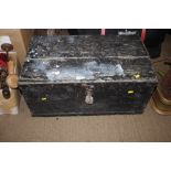 A metal bound pine storage box and contents of var