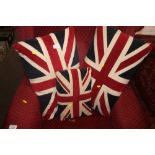 Three Union Jack cushions