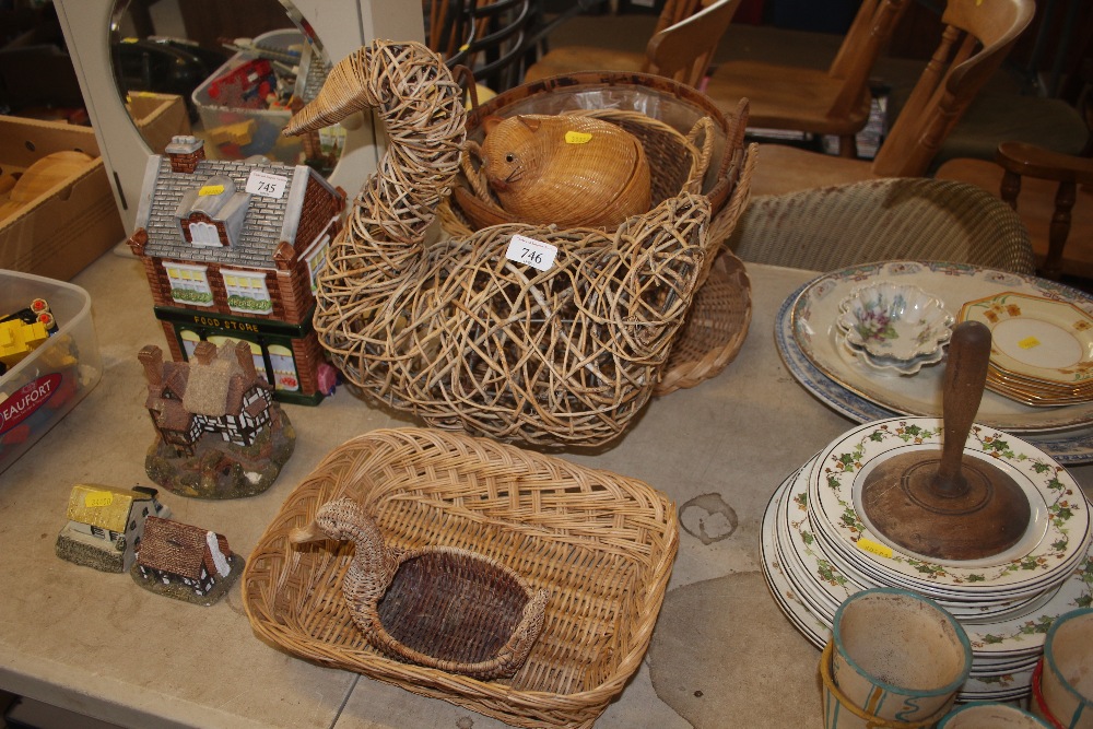 A quantity of wicker baskets; together with orname