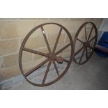 Two iron wheels