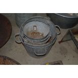 A collection of various galvanised pails