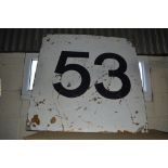 A metal "53" sign, 35.5ins. x 36ins.