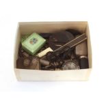 A box of miscellaneous items including: whistles,