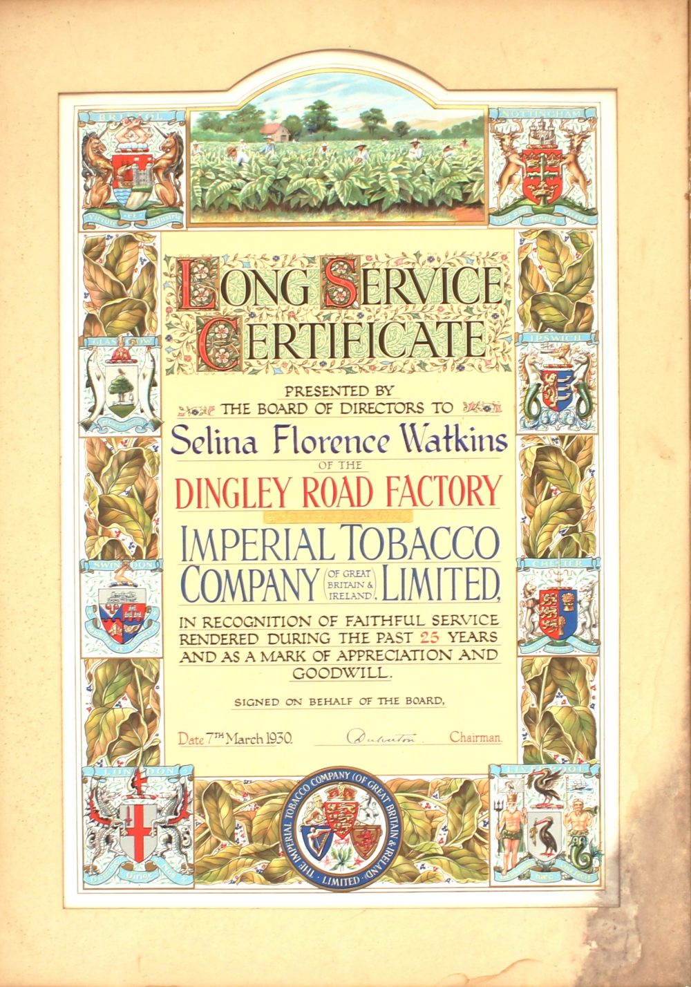 A framed "Long Service" certificate of the Dingley - Image 2 of 2