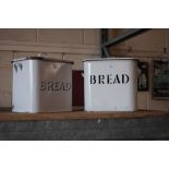 Two vintage enamel bread bins