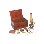 A Walter Lawley microscope in fitted mahogany box