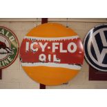 A rare "Icy-Flo Oil" circular enamel advertising sig