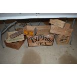 Various wooden advertising boxes for Bovril, Stork