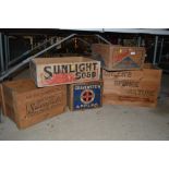 A collection of advertising boxes for Sunlight Soa
