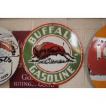 A circular enamel advertising sign for "Buffalo Ga