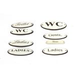 Eight assorted enamel WC/Toilet signs