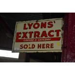 An enamel double sided advertising sign for "Lyons