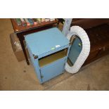 A blue painted loom bedside cabinet; and a white p