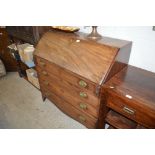 A George III mahogany bureau fitted four long draw