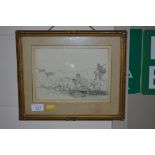 C.J.Payne, watercolour study of a hunting scene