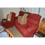 A La-Z-Boy red upholstered three piece suite compr