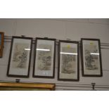A set of four Japanese paintings on silk