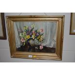 An unsigned oil on board still life study depictin