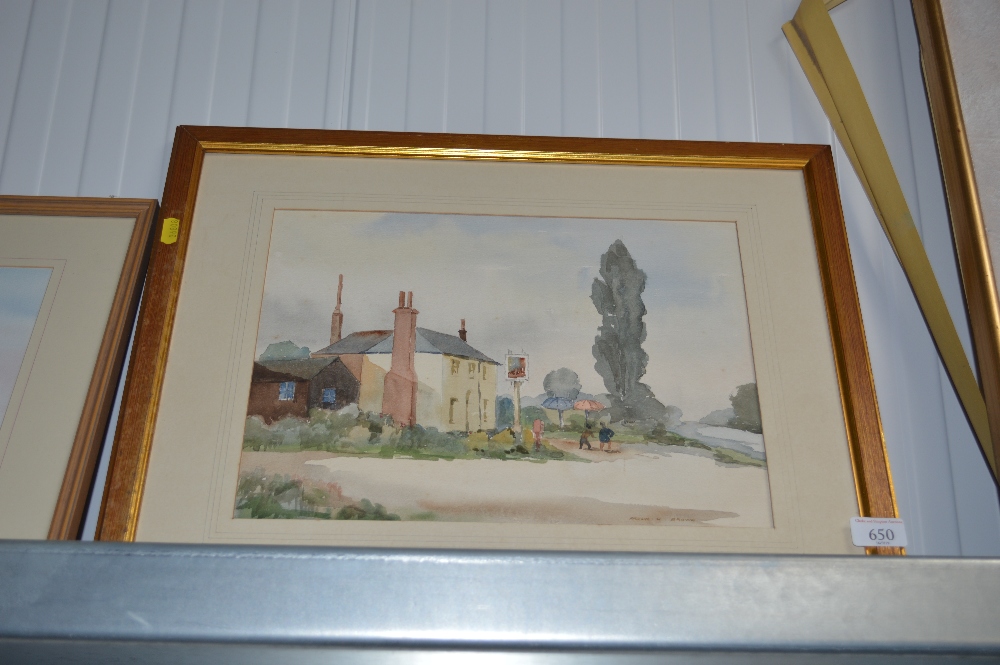 A gilt framed watercolour study depicting a pub si