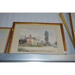 A gilt framed watercolour study depicting a pub si