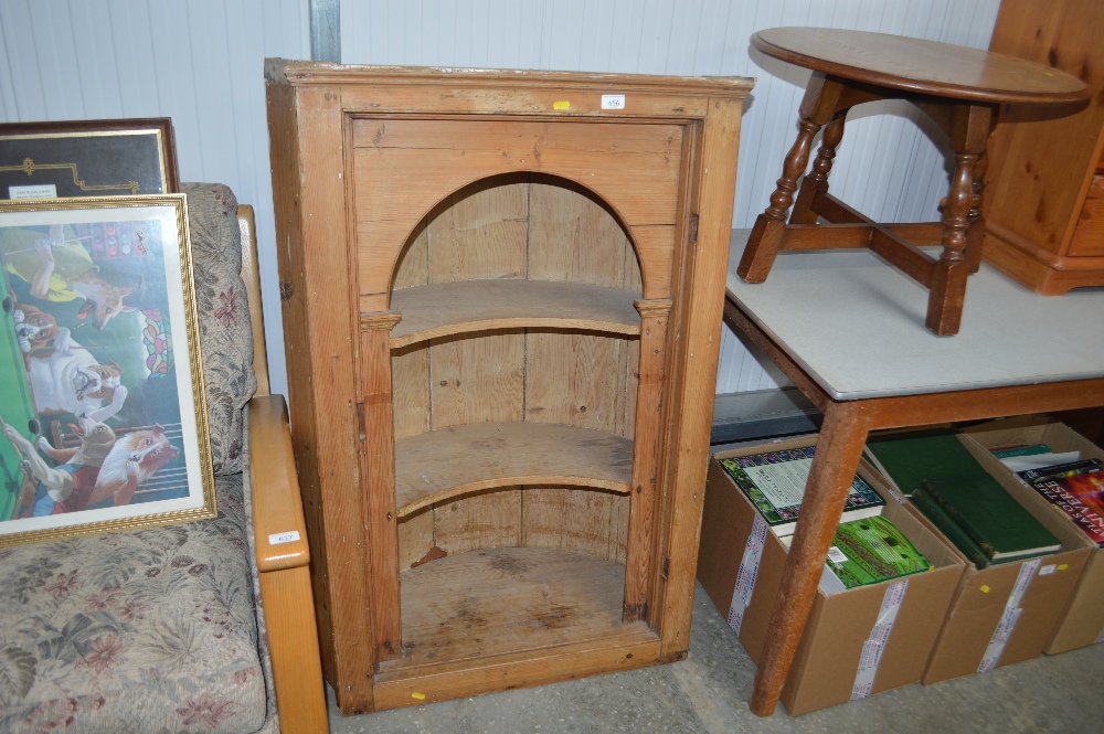 A 19th Century pine barrel back corner cupboard