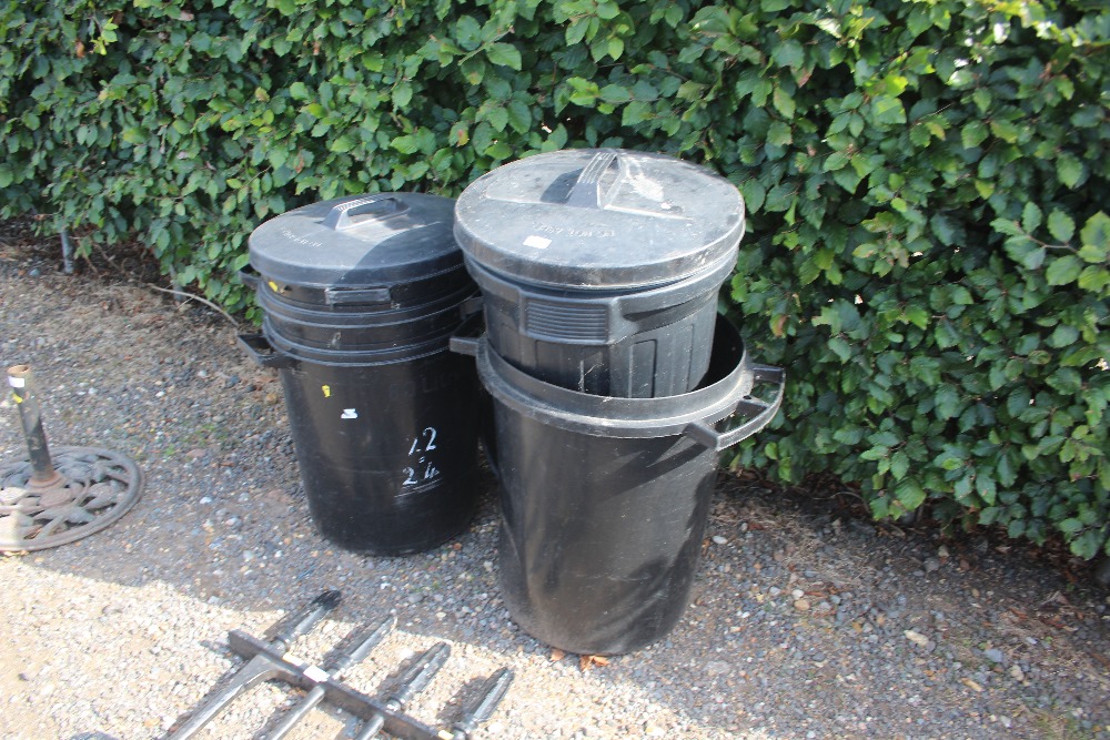 A quantity of plastic bins and lids