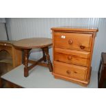 A pine bedside chest fitted three drawers; togethe