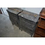 A pair of decorative bedside chests fitted four dr