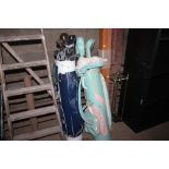 Two leather golf bags and contents