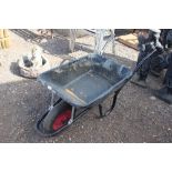 A metal wheelbarrow