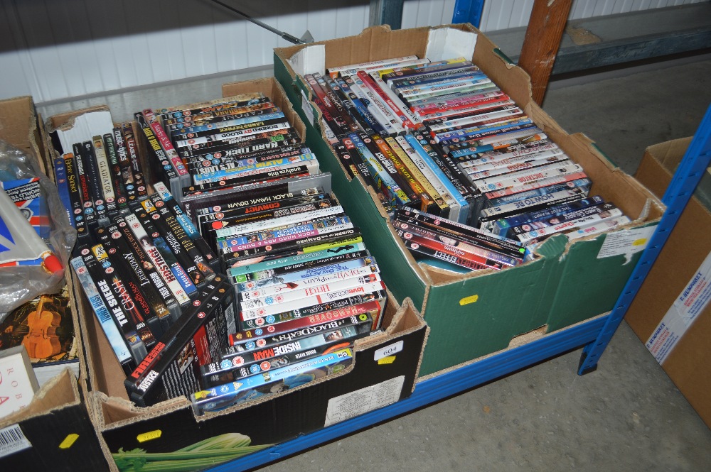 Two boxes of DVDs