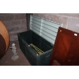 A garden plastic storage unit and contents