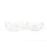 Two heavy cut glass boat shaped fruit bowls, 23cm x 25cm long