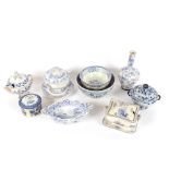 A Davenport blue and white sauce tureen; three others; a Spode chestnut basket, AF; a 19th Century