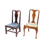 An 18th Century mahogany dining chair, having vase splat back, upholstered drop in seat raised on