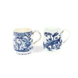An 18th Century blue and white baluster mug, having floral decoration, 8cm high; and another