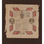 A framed souvenir napkin, Prince of Wales Silver Jubilee celebrations, Cardiff 1935