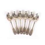 Six Exeter silver dessert spoons, of Fiddle pattern monogrammed, maker probably W.R.Sobey, 1850