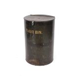 A Victorian circular painted metal flour bin, 53cm dia. x 81cm high