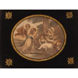 A 19th Century oval print after George Morland, depicting children at play with gilt and black