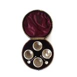 A set of four Victorian cased silver salts, and two spoons, Birmingham 1887