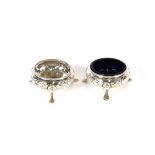 A pair of Victorian silver salts, by Alexander MacRae, London 1866 (one blue glass liner missing)