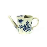 An 18th Century blue and white English porcelain feeding cup, in the form of a watering can,