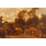 Charles Vickers 1821 - 1895, a village scene with country folk and animals, oil on canvas signed,