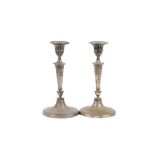 A pair of silver candlesticks,  in the Adam style, Sheffield 1908, 29cm high