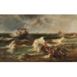 L A, study of vessels in stormy seas, initialled oil on canvas, dated 06, 40cm x 63cm